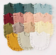 Load image into Gallery viewer, Muslin Ruffle Toddler Bib ($4 ea) Baby Gift, Shower Gift