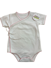 Load image into Gallery viewer, Picot Trim /Crossover Onesie Baby Gift, Hospital, Monogram