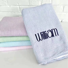 Load image into Gallery viewer, Beach Towel, Seersucker, Monogram, Embroidery