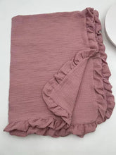 Load image into Gallery viewer, Muslin Ruffle Blanket, Bib, Burp
